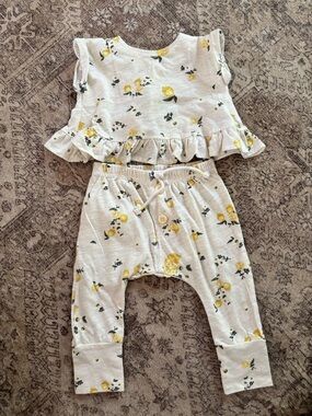 Yellow Floral Ruffle Toddler Tank & Pants Set